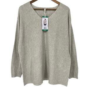 ELLA MOSS NWT Long Sleeve V Neck Sweater Size XL Cream Stretchy Knit Relaxed Fit